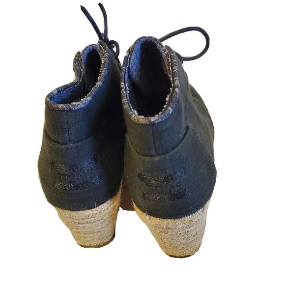 Toms Desert Lace Up Canvas Espadrille Wedge Ankle Boot Black Women's sz 6 - Picture 3 of 5